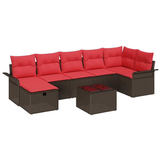 vidaXL Gartensofa-set mit Kissen 8 Stk Braun und Rot Poly-Rattan 3358913