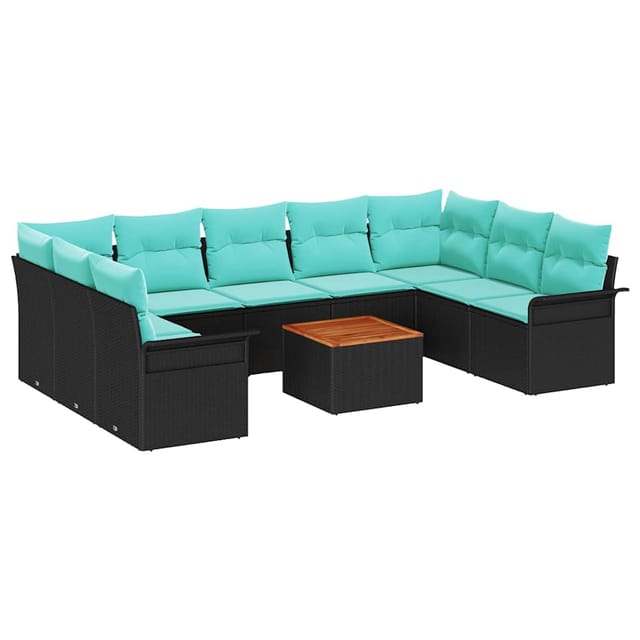 vidaXL Gartensofa-set 10 Stk Schwarz und Türkis Poly-Rattan 3356044
