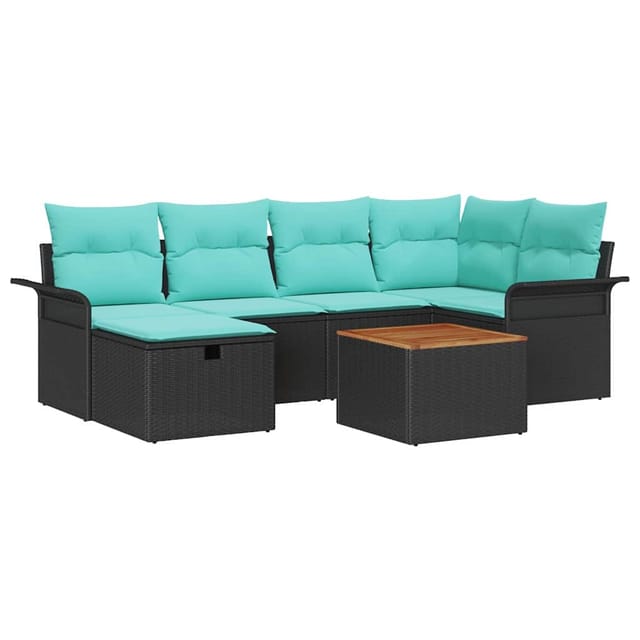 vidaXL Gartensofa-set mit Kissen 7 Stk Schwarz Poly Rattan 3360791