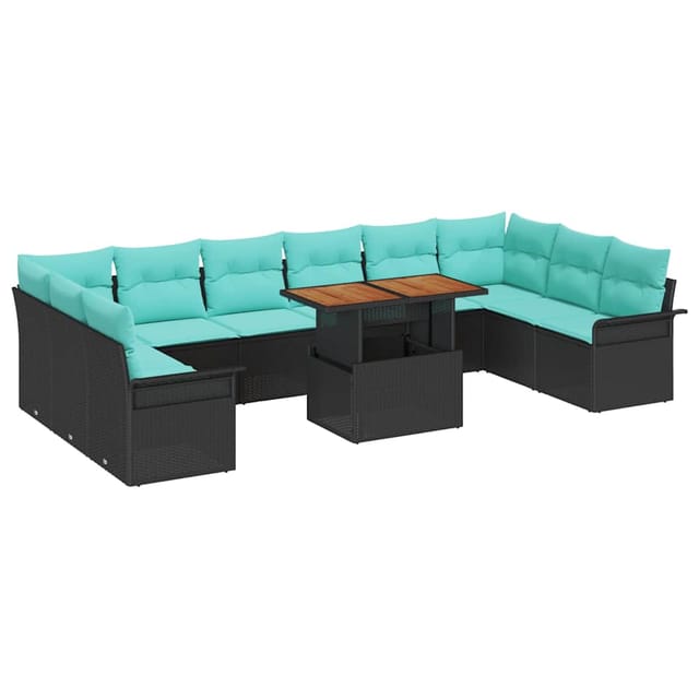 vidaXL Garten-Sofa-Set mit Speicher 11 Stk Schwarz Poly Rattan 3358125