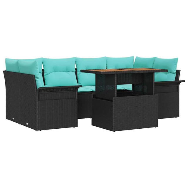 vidaXL Garten-Sofa-Set mit Speicher 7 Stk Schwarz Poly Rattan 3358027