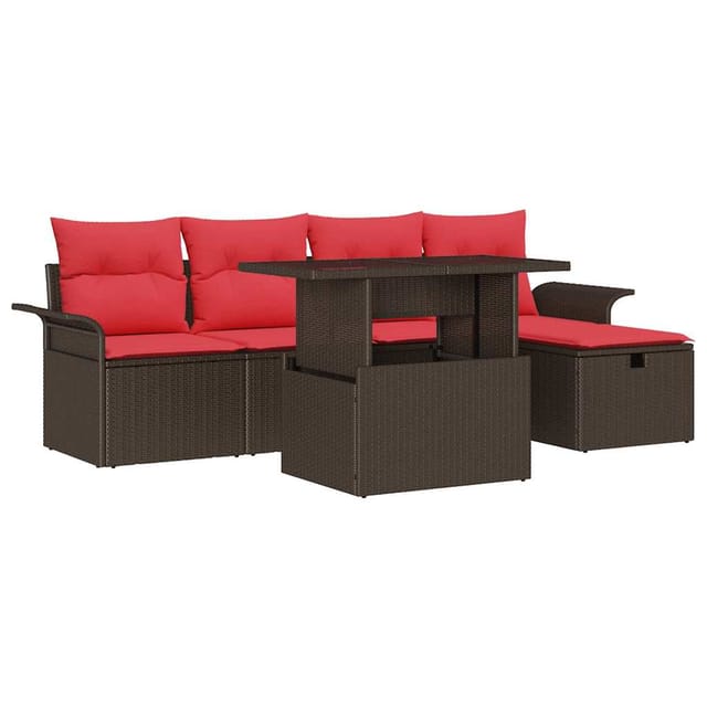 vidaXL Gartensofa-set mit Kissen mit Speicher 6 Stk Braun Poly-Rattan 3361003