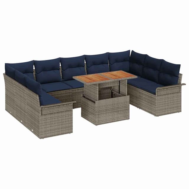 vidaXL Garten-Sofa-Set mit Speicher 10 Stk Grau Poly Rattan 3358117