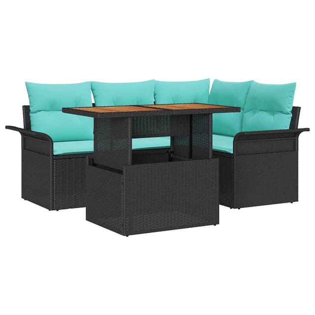 vidaXL Garten-Sofa-Set mit Speicher 5 Stk Schwarz Poly Rattan 3358069