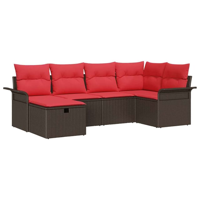 vidaXL Gartensofa-set mit Kissen 6 Stk Braun und Rot Poly-Rattan 3358883