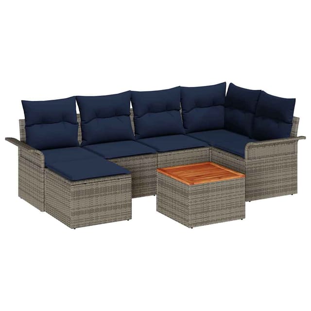 vidaXL Gartensofa-set 7 Stk Grau und Marineblau Poly-Rattan 3356022
