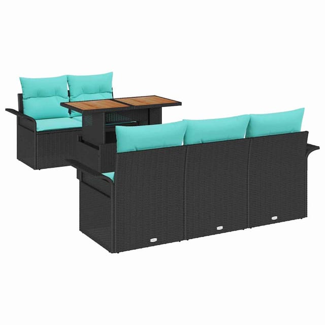 vidaXL Garten-Sofa-Set mit Speicher 6 Stk Schwarz Poly Rattan 3358013