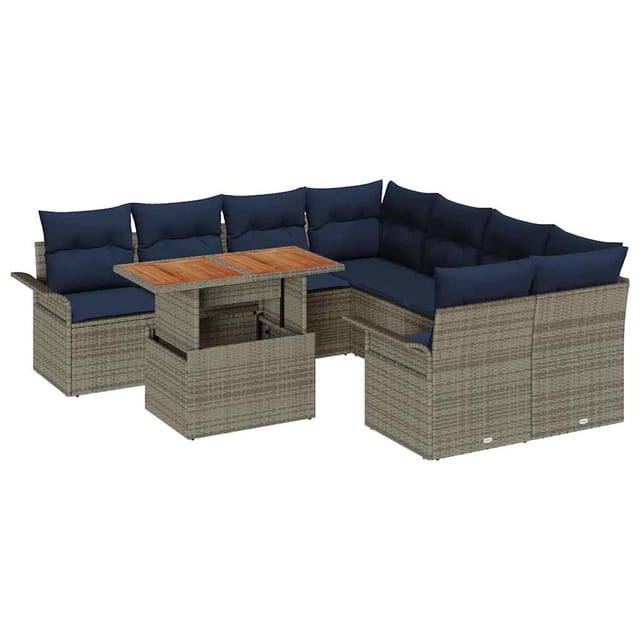 vidaXL Garten-Sofa-Set mit Speicher 9 Stk Grau Poly Rattan 3358054