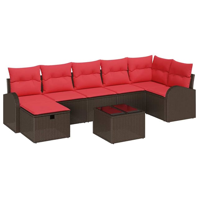 vidaXL Sofa Set mit Kissen 8 Stk Braun und Rot Poly-Rattan 3359113