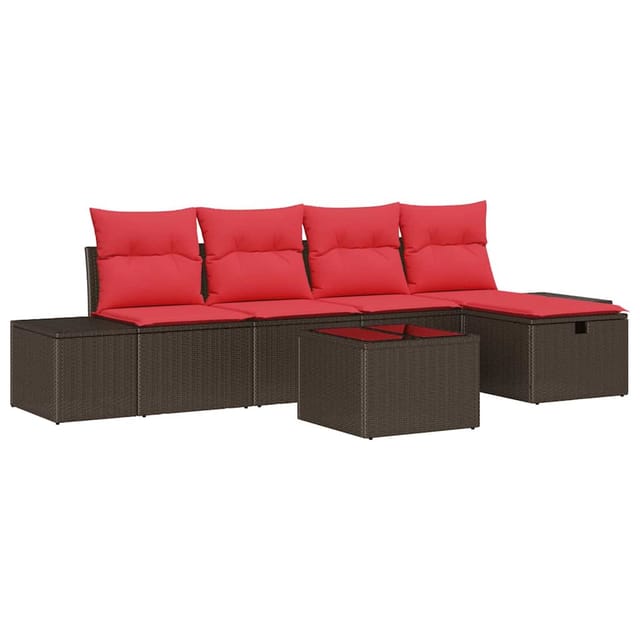 vidaXL Gartensofa-set mit Kissen 6 Stk Braun Poly-Rattan 3359373