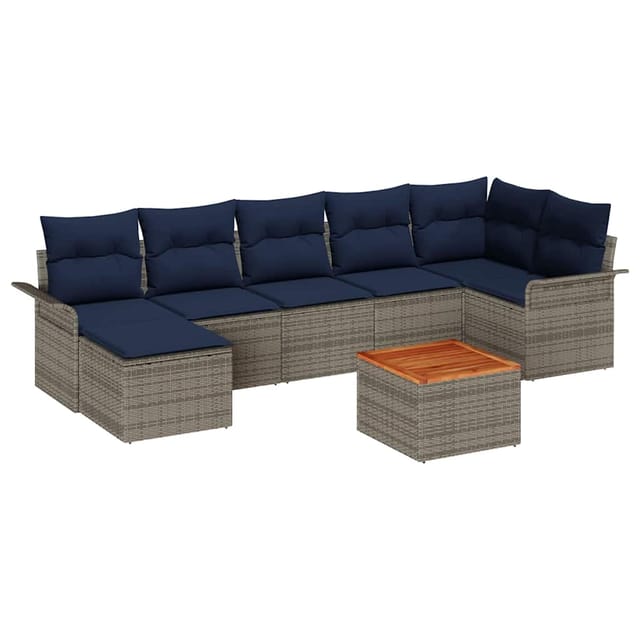 vidaXL Gartensofa-set 8 Stk Grau und Marineblau Poly-Rattan 3356029