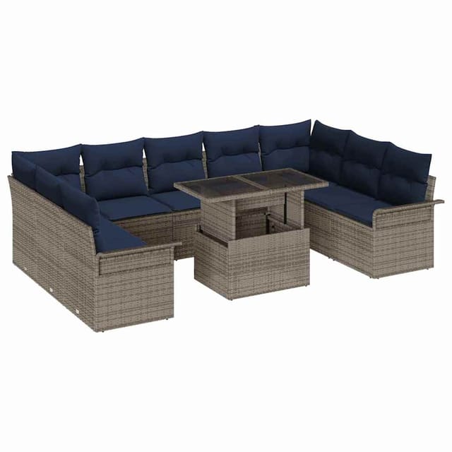 vidaXL Gartensofa-set mit Kissen mit Kissen 10 Stk Grau Poly Rattan 3357088