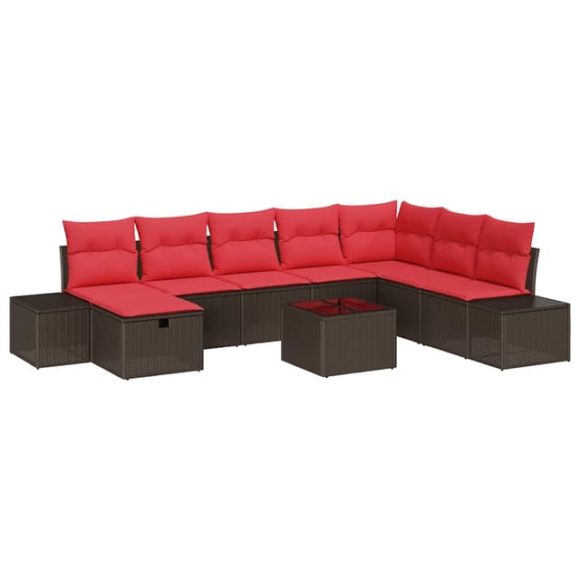 vidaXL Gartensofa-set mit Kissen 9 Stk Braun Poly-Rattan 3359443