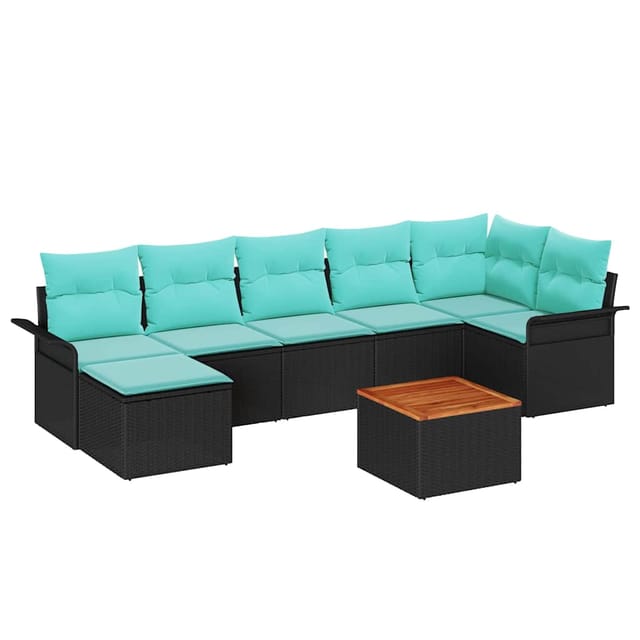 vidaXL Gartensofa-set 8 Stk Schwarz und Türkis Poly-Rattan 3356030
