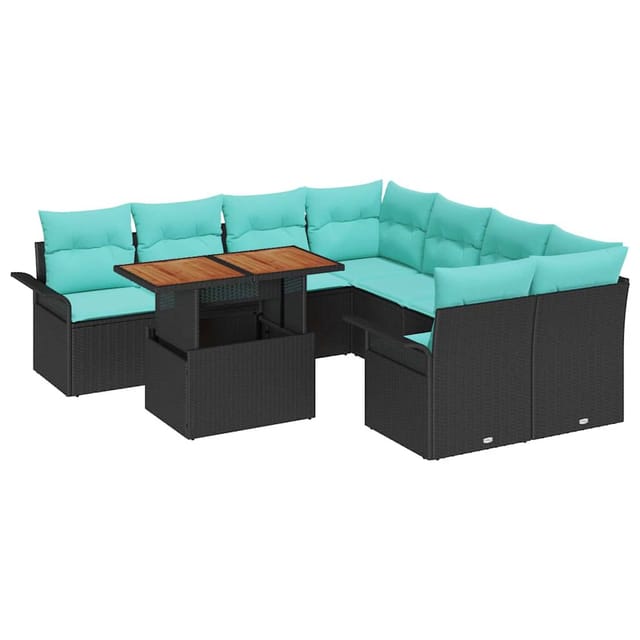 vidaXL Garten-Sofa-Set mit Speicher 9 Stk Schwarz Poly Rattan 3358055