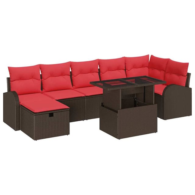 vidaXL Garten-Sofa-Set mit Kissen mit Speicher 8 Stk Braun Poly Rattan 3359771