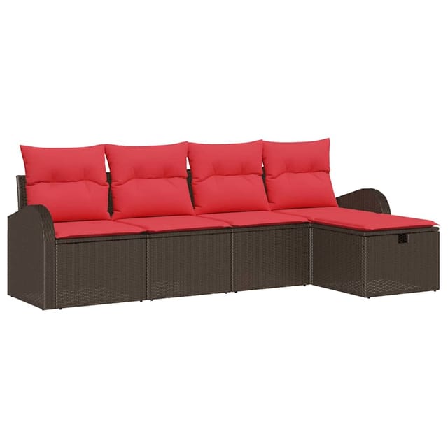vidaXL Sofa Set mit Kissen 5 Stk Braun und Rot Poly-Rattan 3359063