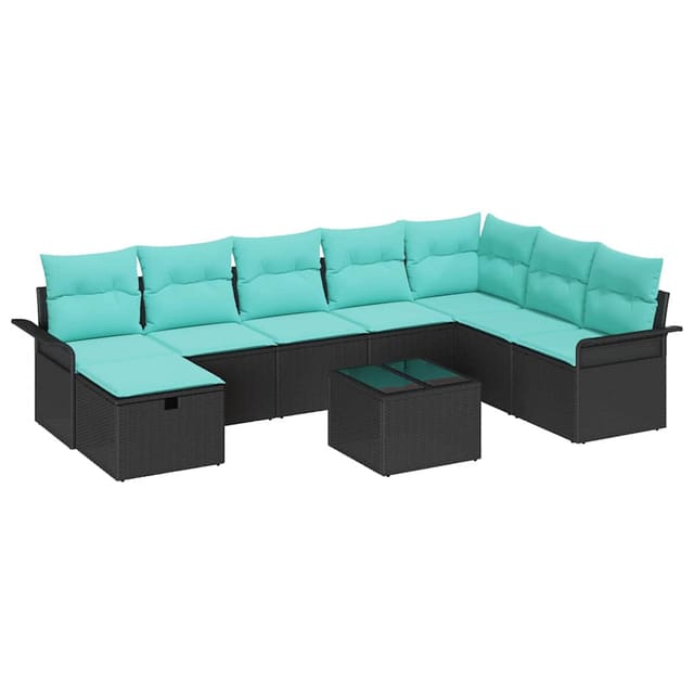 vidaXL Garten-Sofa-Set mit Kissen 9 Stk Schwarz Poly Rattan 3360277