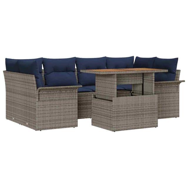 vidaXL Garten-Sofa-Set mit Speicher 7 Stk Grau Poly Rattan 3358026
