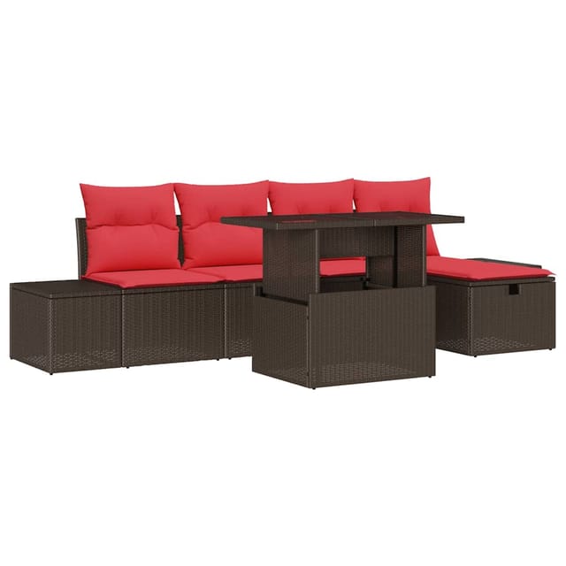 vidaXL Gartensofa-set mit Kissen mit Speicher 6 Stk Poly-Rattan 3359871