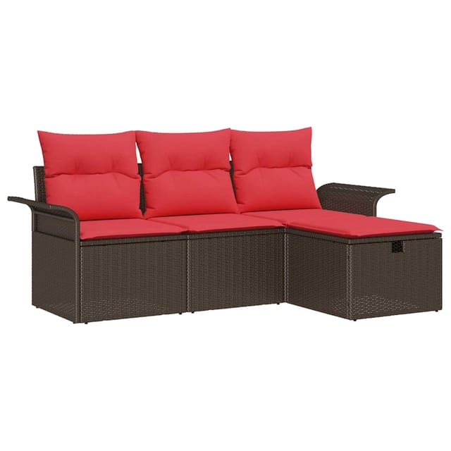 vidaXL Gartensofa-set mit Kissen 4 Stk Braun und Rot Poly-Rattan 3358853