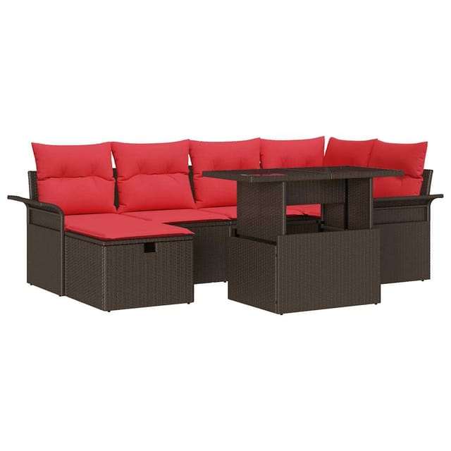 vidaXL Garten-Sofa-Set mit Kissen mit Speicher 7 Stk Braun Poly Rattan 3361013