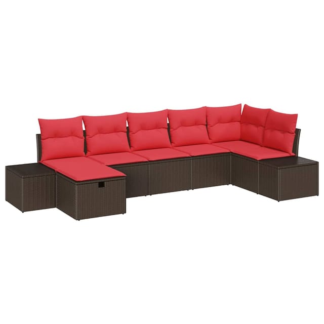 vidaXL Gartensofa-set mit Kissen 7 Stk Braun Poly-Rattan 3359403