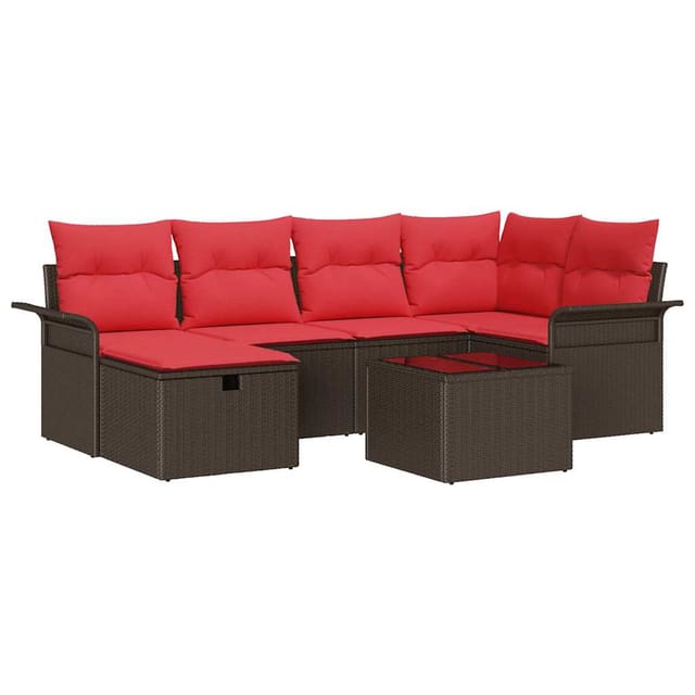 vidaXL Gartensofa-set mit Kissen mit Speicher 7 Stk Poly Rattan 3360225