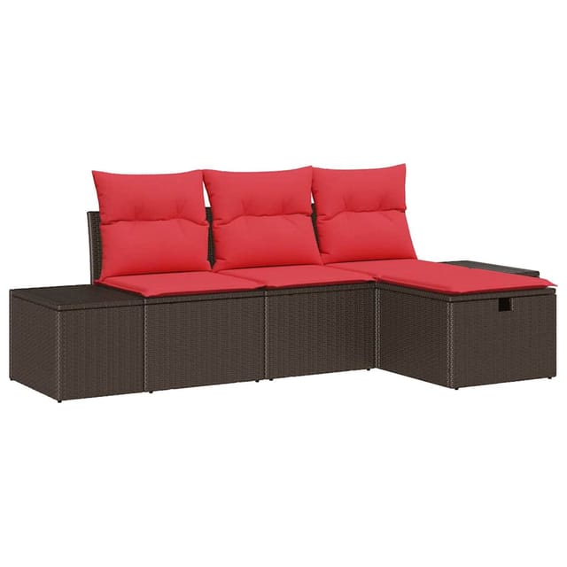 vidaXL Gartensofa-set mit Kissen mit Speicher 4 Stk Poly-Rattan 3359353