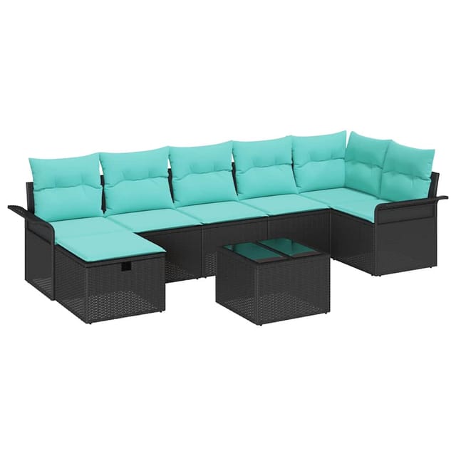 vidaXL Garten-Sofa-Set mit Kissen 8 Stk Schwarz Poly Rattan 3360247