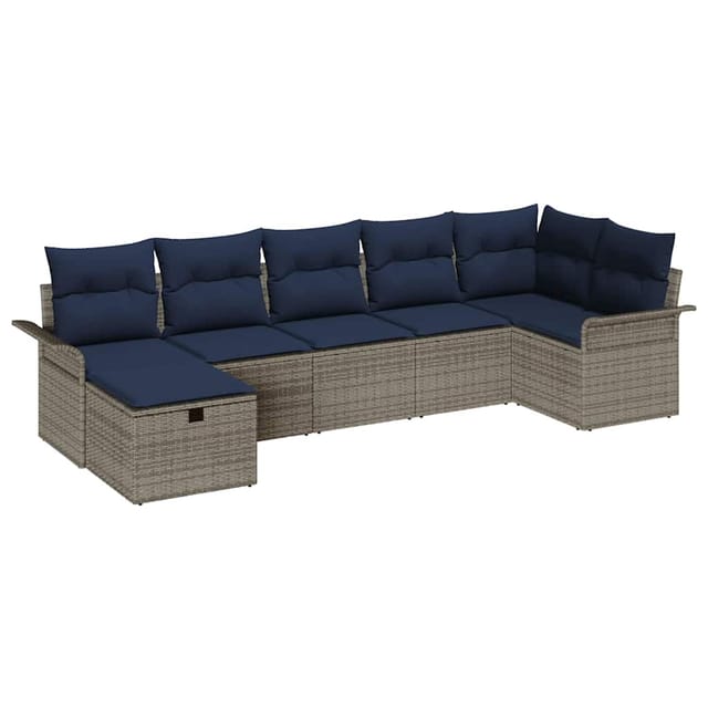 vidaXL Garten-Sofa-Set mit Kissen mit Speicher 7 Stk Grau Poly Rattan 3360236