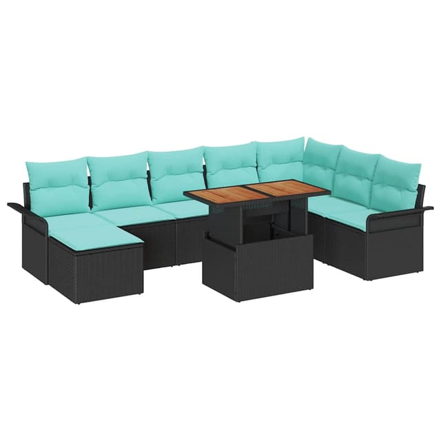vidaXL Garten-Sofa-Set mit Speicher 9 Stk Schwarz Poly Rattan 3358111