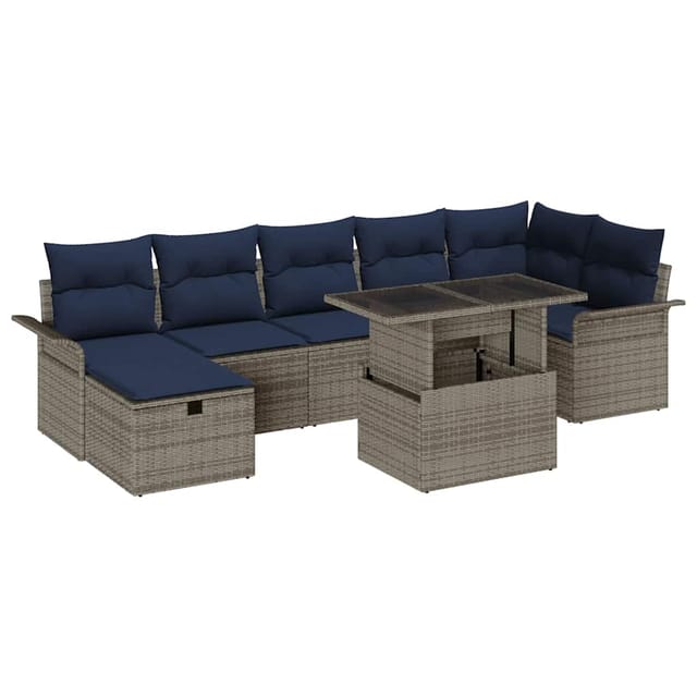 vidaXL Garten-Sofa-Set mit Kissen mit Speicher 8 Stk Grau Poly Rattan 3361024