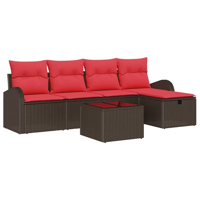 vidaXL Sofa Set mit Kissen mit Speicher Braun und Rot Poly-Rattan 3359073