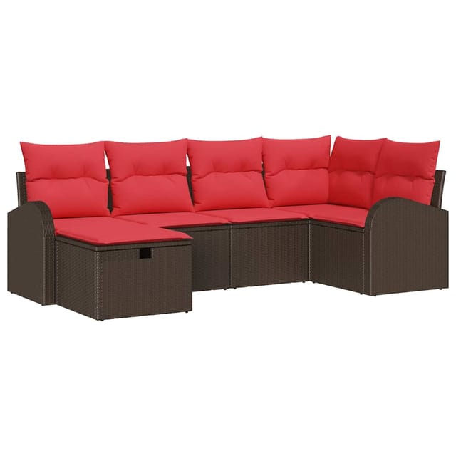 vidaXL Sofa Set mit Kissen 6 Stk Braun und Rot Poly-Rattan 3359083