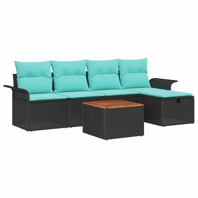 vidaXL Gartensofa-set mit Kissen 6 Stk Schwarz Poly Rattan 3360784