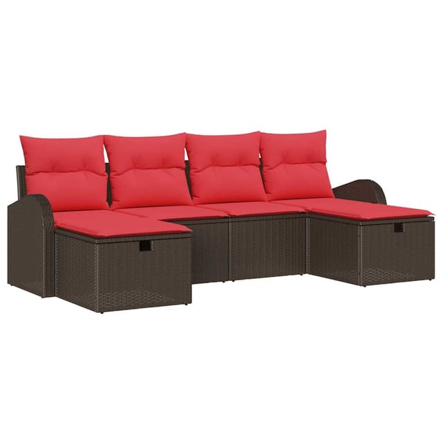 vidaXL Sofa Set mit Kissen 6 Stk Braun und Rot Poly-Rattan 3359123
