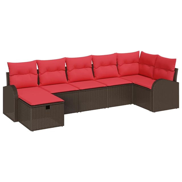 vidaXL Sofa Set mit Kissen mit Speicher Braun und Rot Poly-Rattan 3359103