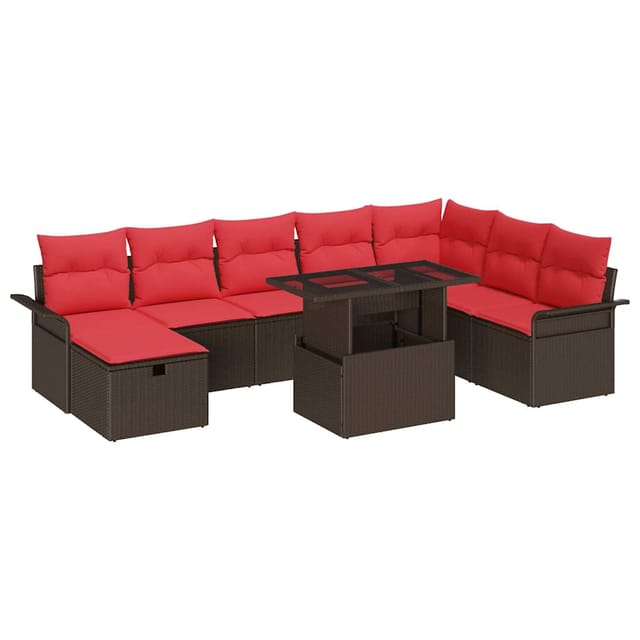 vidaXL Garten-Sofa-Set mit Kissen mit Speicher 9 Stk Braun Poly Rattan 3361033