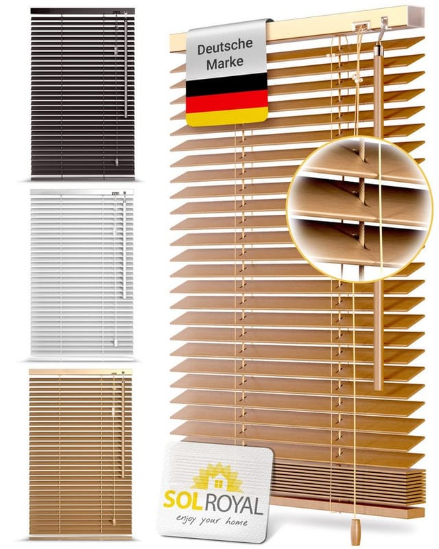 Sol Royal Jalousie Holzjalousie SolDecor JH3 Jalousie aus Holz in, 40x130cm, Eichenoptik, Tür- und Fensterjalousie Holz Blickschutz 3,5 cm breite Lamellen