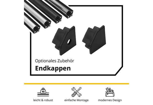 tktrading24 LED-Stripe-Profil A19 LED Profil Schwarz mit Abdeckung - Premium Eckprofil 90°