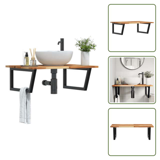 The Living Store Waschbeckenregal Wandmontage Stahl Und Akazienholz - Wandmontage