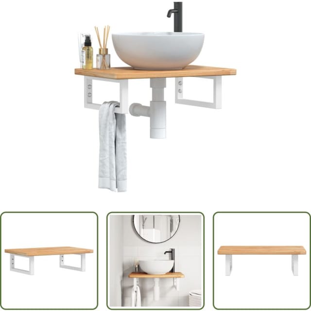 Vidaxl Holz Waschtisch - Waschtischplatte Mit Halterung Stahl Und Massivholz Eiche
