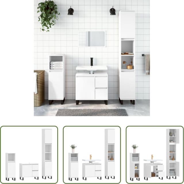 Vidaxl Waschbecken Untergestell - 3-tlg. Badmöbel-set Weiß Holzwerkstoff