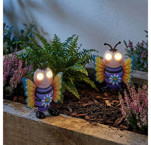 2x Led Solarlampe Außen Solarleuchte Biene Figur Bunt Matt Ip44 H 22,5 Cm