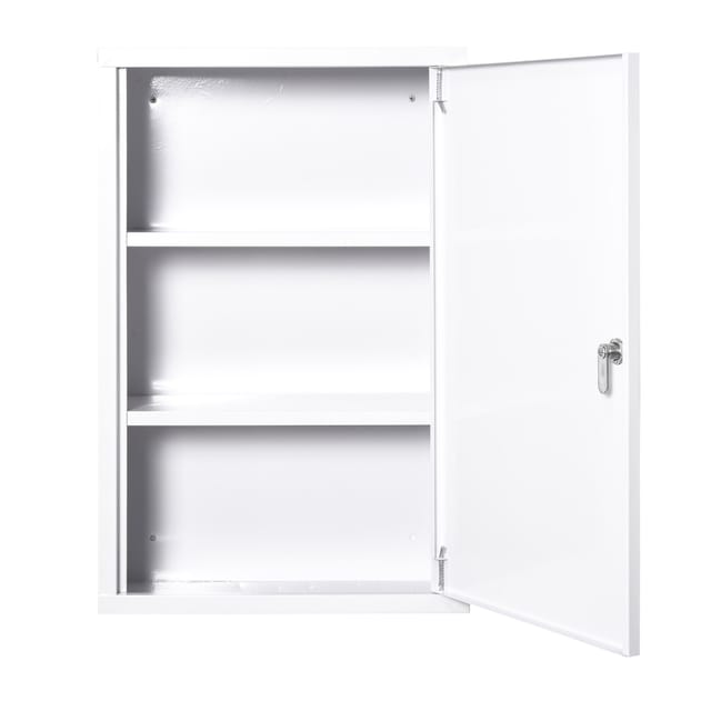 Dreistöckiger Medizinschrank Aus Weißem Stahl, 40 X 18 X 60 Cm, Mit 2 Schlüsseln Und Wandbefestigungsmaterial