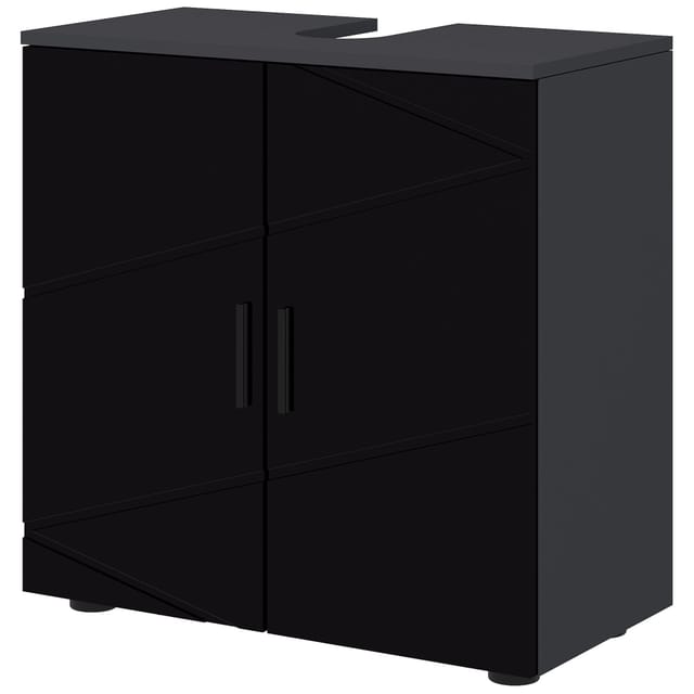 Wandhängender Waschtisch Aus Holz Mit 2-türigem Schrank, 60 X 30 X 60 Cm, Schwarz