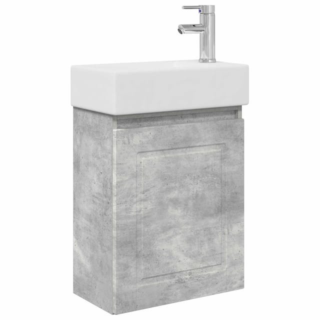 Badezimmer Waschtischunterschrank Mit Wasserhahn Betongrau Vidaxl