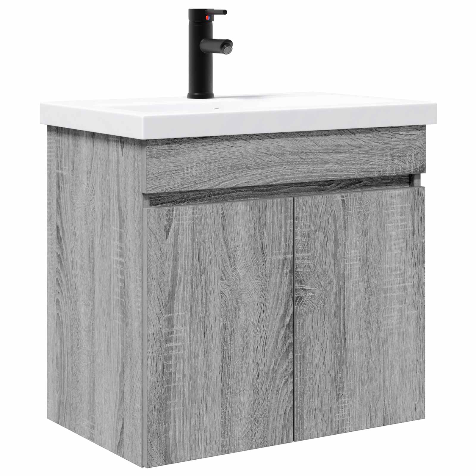 Badezimmer Waschtischunterschrank Mit Wasserhahn Grau Sonoma Vidaxl