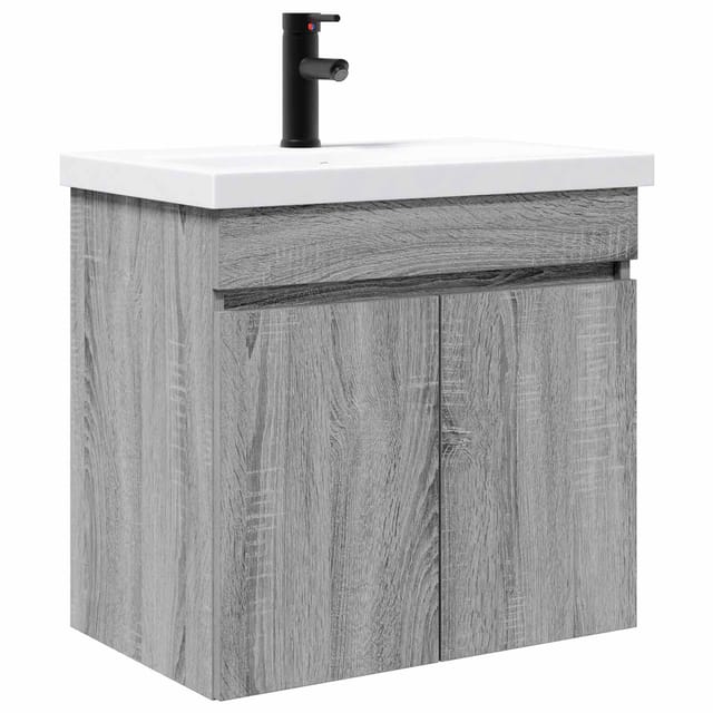 Badezimmer Waschtischunterschrank Mit Wasserhahn Grau Sonoma Vidaxl
